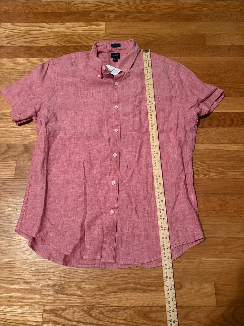 J. Crew Men's Pink/red Short-Sleeve Button-Down Linen Blend Shirt